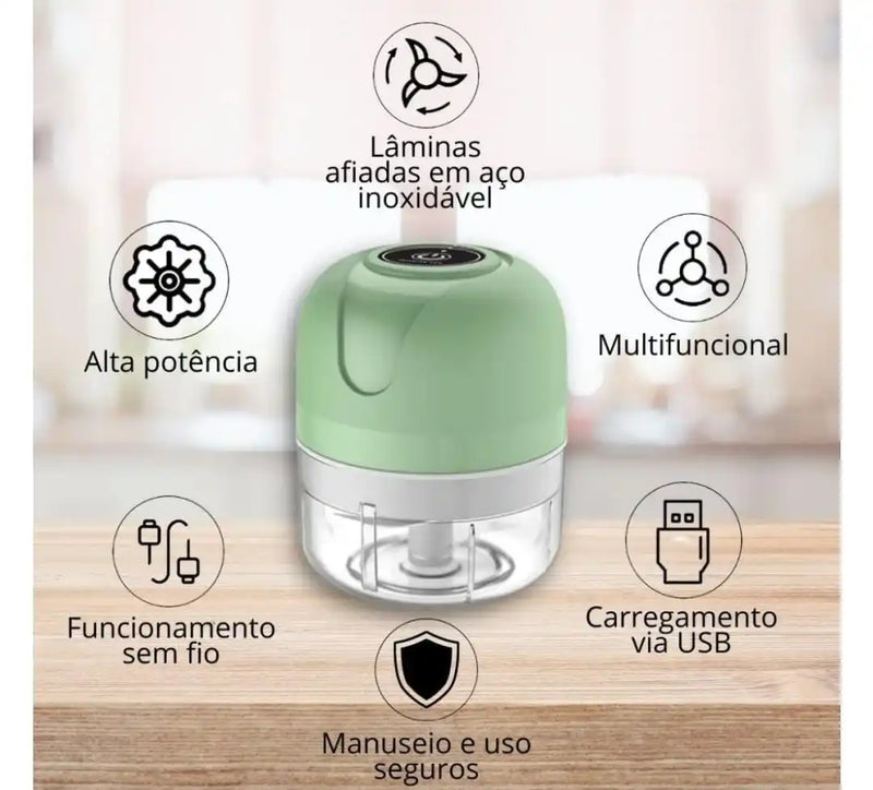 Mini Processador Triturador Elétrico 3 Laminas Recarregável USB 250ml