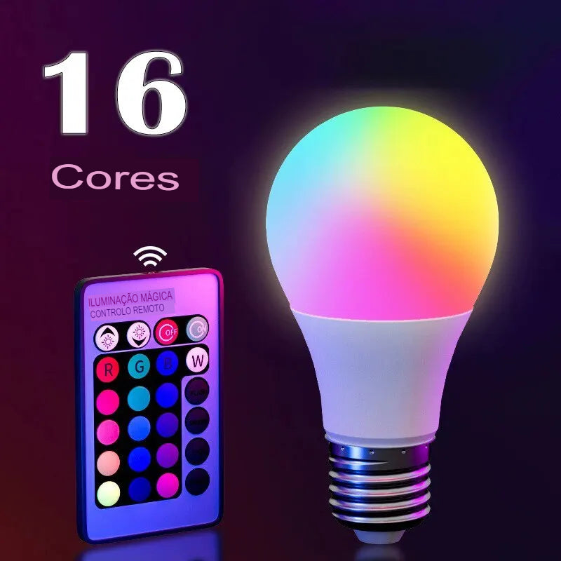 Lâmpada LED RGB Com 16 Cores de Controle Remoto